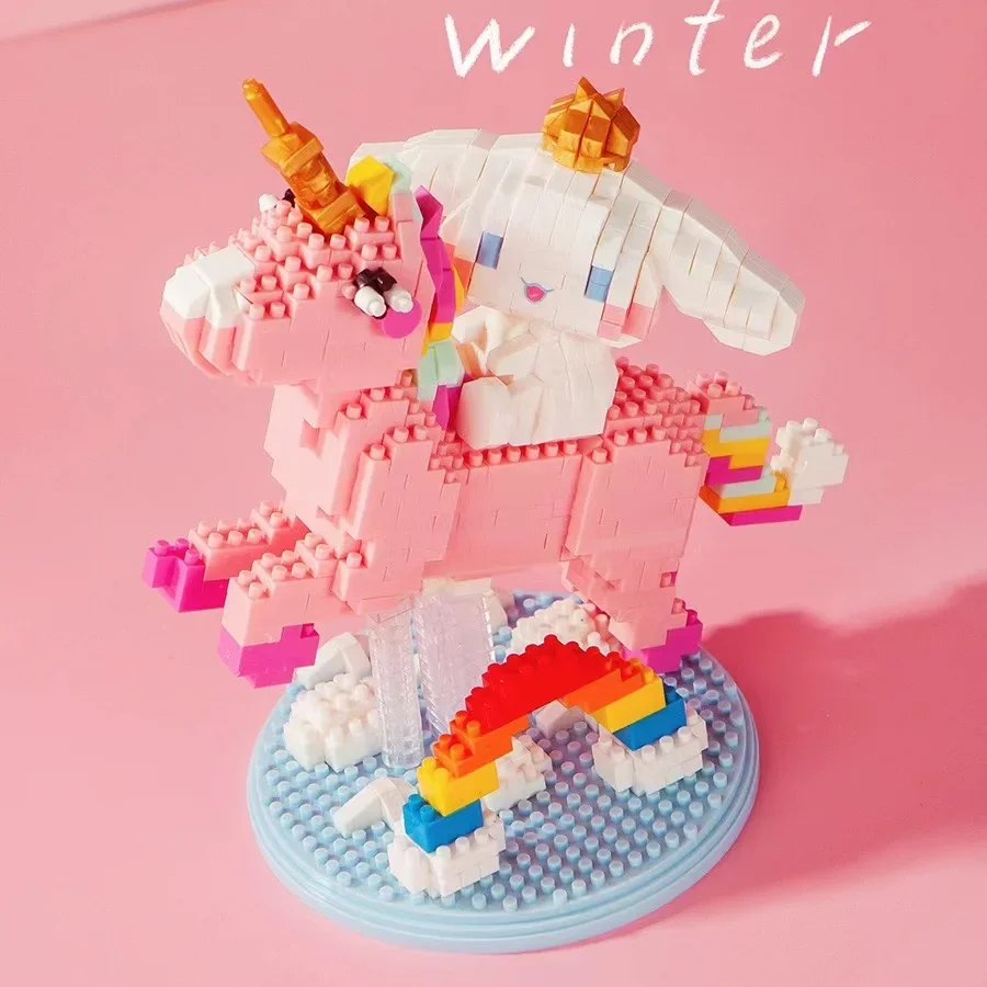 

Sanrio Kawaii Cinnamoroll микро строительные блоки Радуга Единорог 3D модель сборные мини кирпичи Фигурки игрушки для детей Подарки