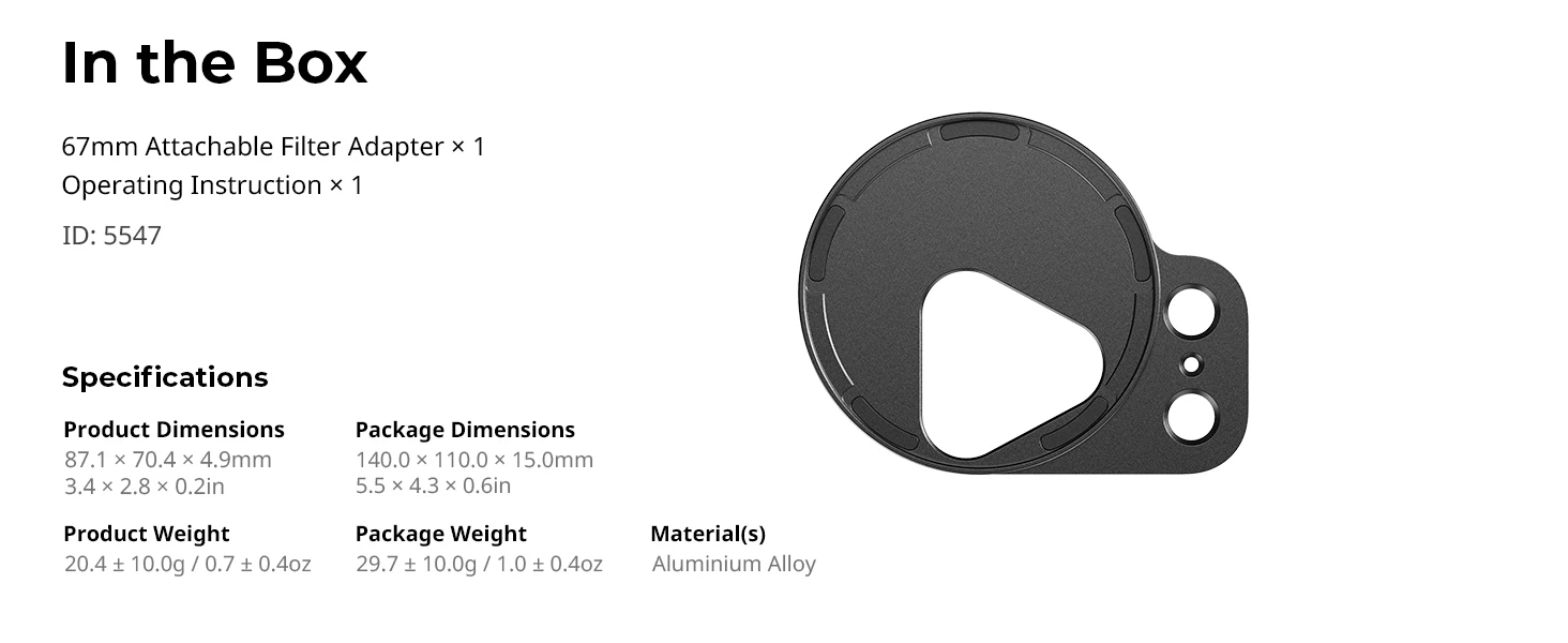 FilMov Attachable 67mm Filter Adapter for iPhone 17 Pro/Pro Max Magnetic Connect