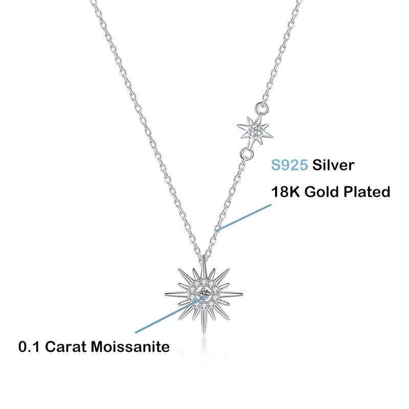 EWYA Real Moissanite Diamond Hexagram Pendant Necklace For Women Men 925 Sterling Silver Sun Flower Party Fine Jewelry Gift