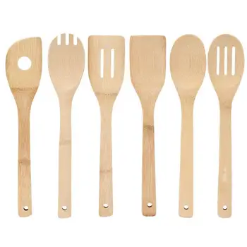 Wooden Cooking Utensil Set Bamboo Kitchen Spatula Spoons Tools Long Handle Honey Coffee Milk Teaspoon Spice Condiment Scoops