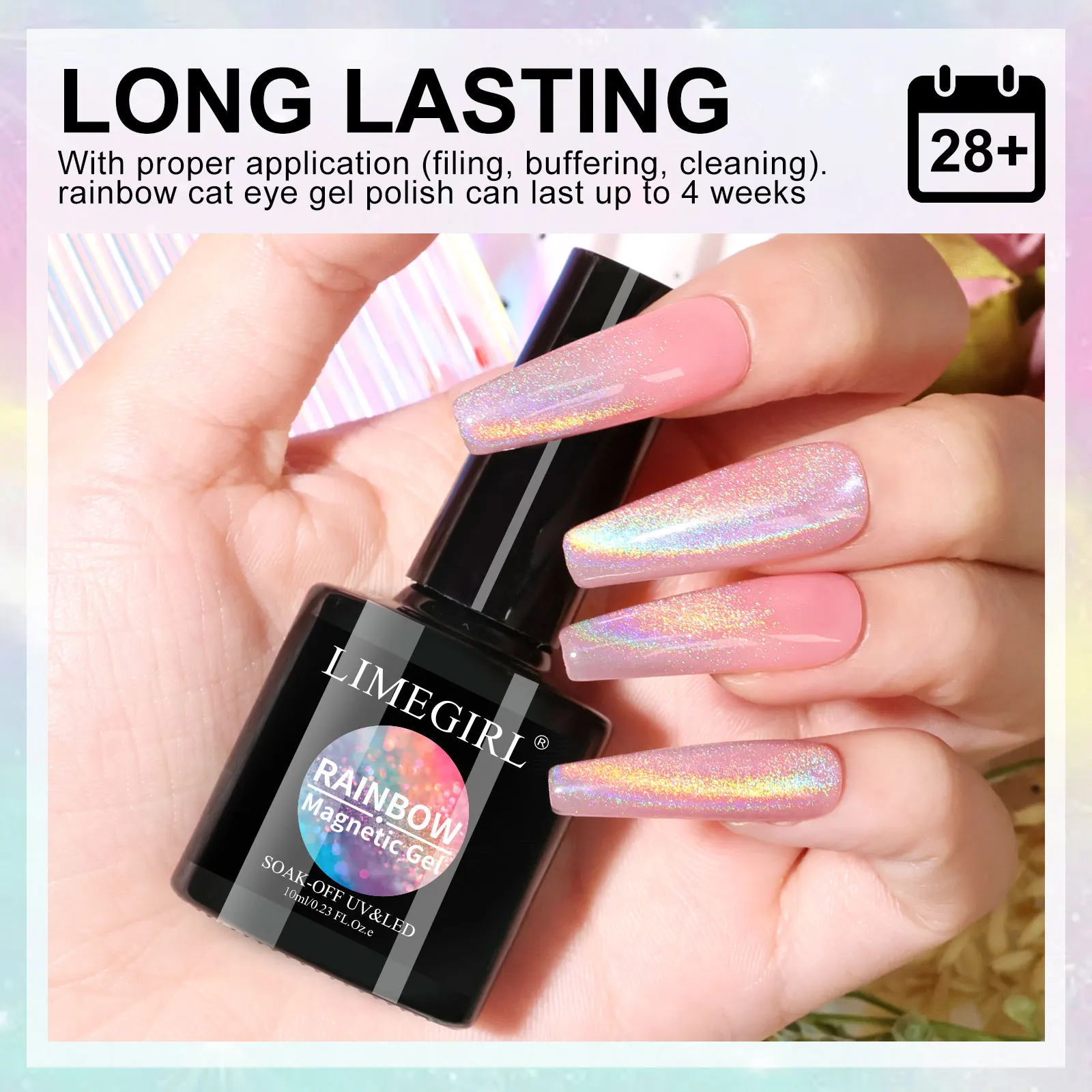 LIMEGIRL Colorful Cat Eye Magnetic UV Gel Nail Polish Set Nail Art Glitter Gel Varnish Semi-Permanent Soaking UV Gel Varnish 6