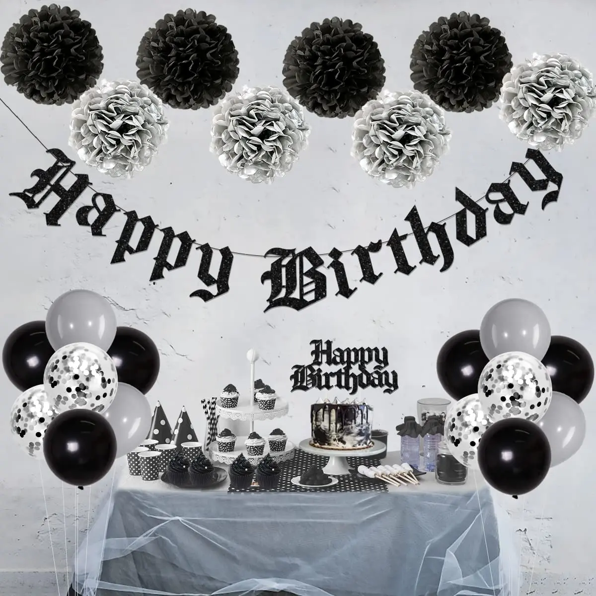 Gothic Birthday Party Decorations Rip 20s Happy Birthday Banner Garland  Balloons for Men Women 30th 40th Funeral Party Supplies - AliExpress