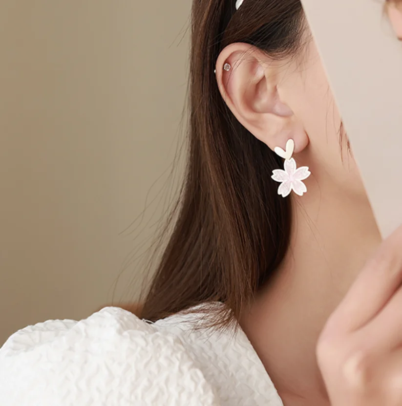 2022 new Simple candy color Cherry Blossom Earrings Flower S925 silver needle Earrings Fashion Jewelry