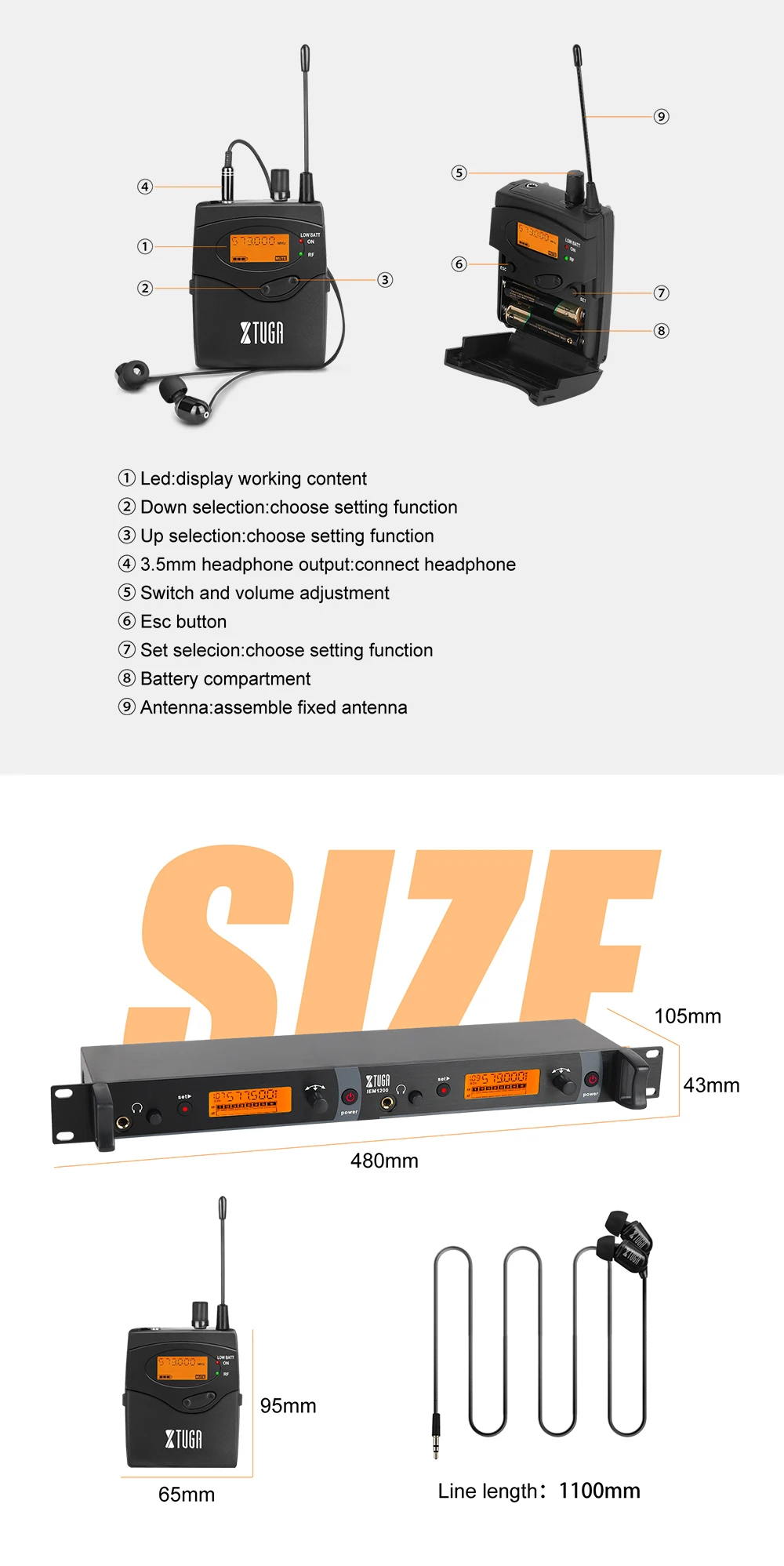 Wireless monitor system components including headset microphone.