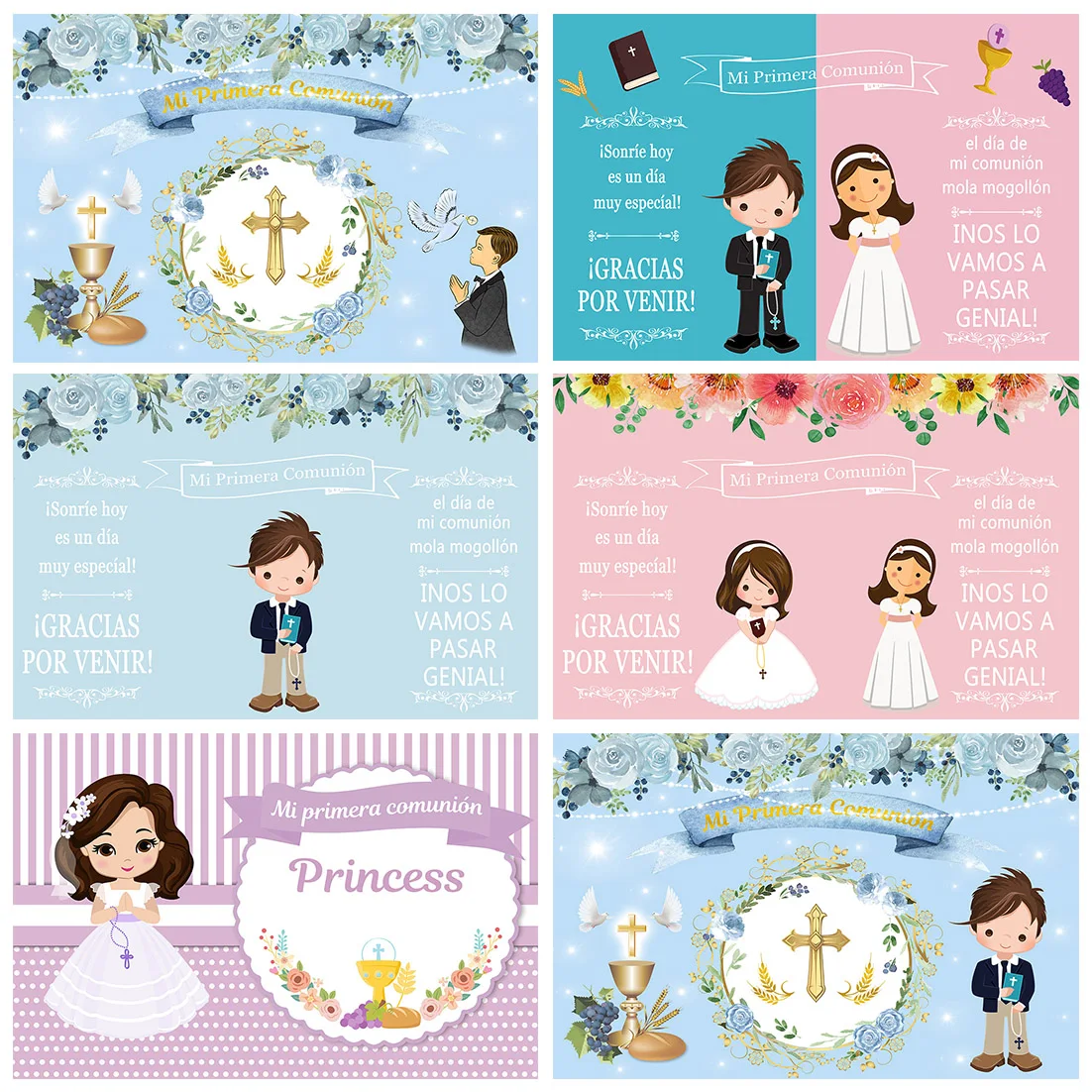 My First Communion Boy Girl Baptism Background Baby Shower Birthday Wall Decor Pink Flowers Princess Photocall Photo Backdrop