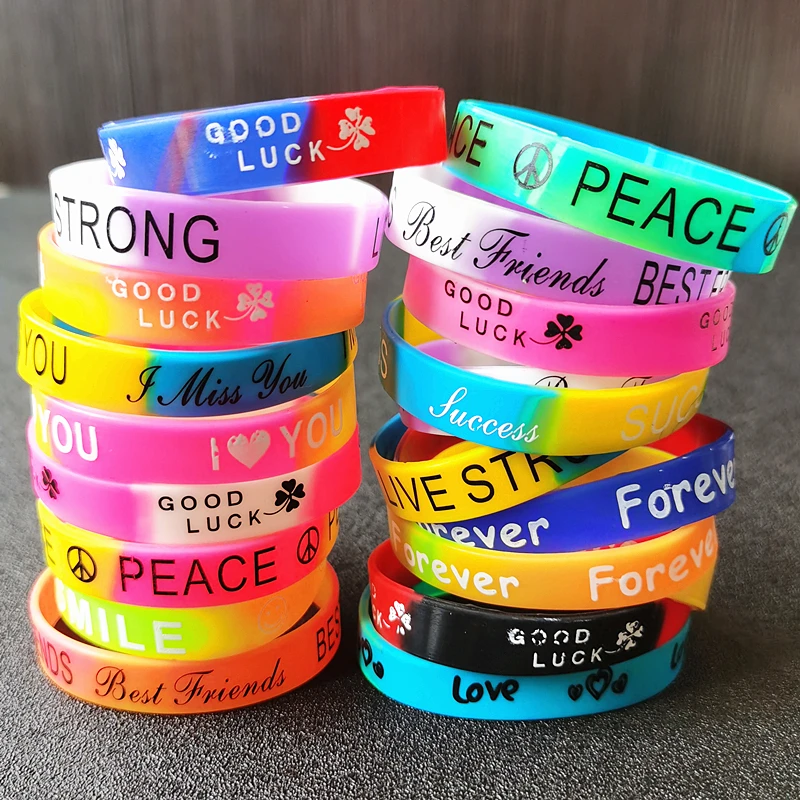 15PCS Children Lovely Silicone Wristbands Rubber Bracelets Toys Party Gifts  For Kids Boys Girls Rainbow Multi Inspaire Band