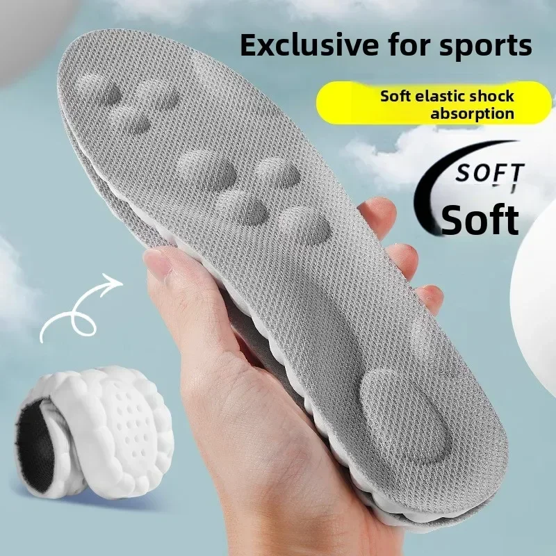 4D Shock Absorption Sport Insoles Soft Breathable Orthopedic High-elasticity Running Shoe Pad For Men Women Latex Massage Insole