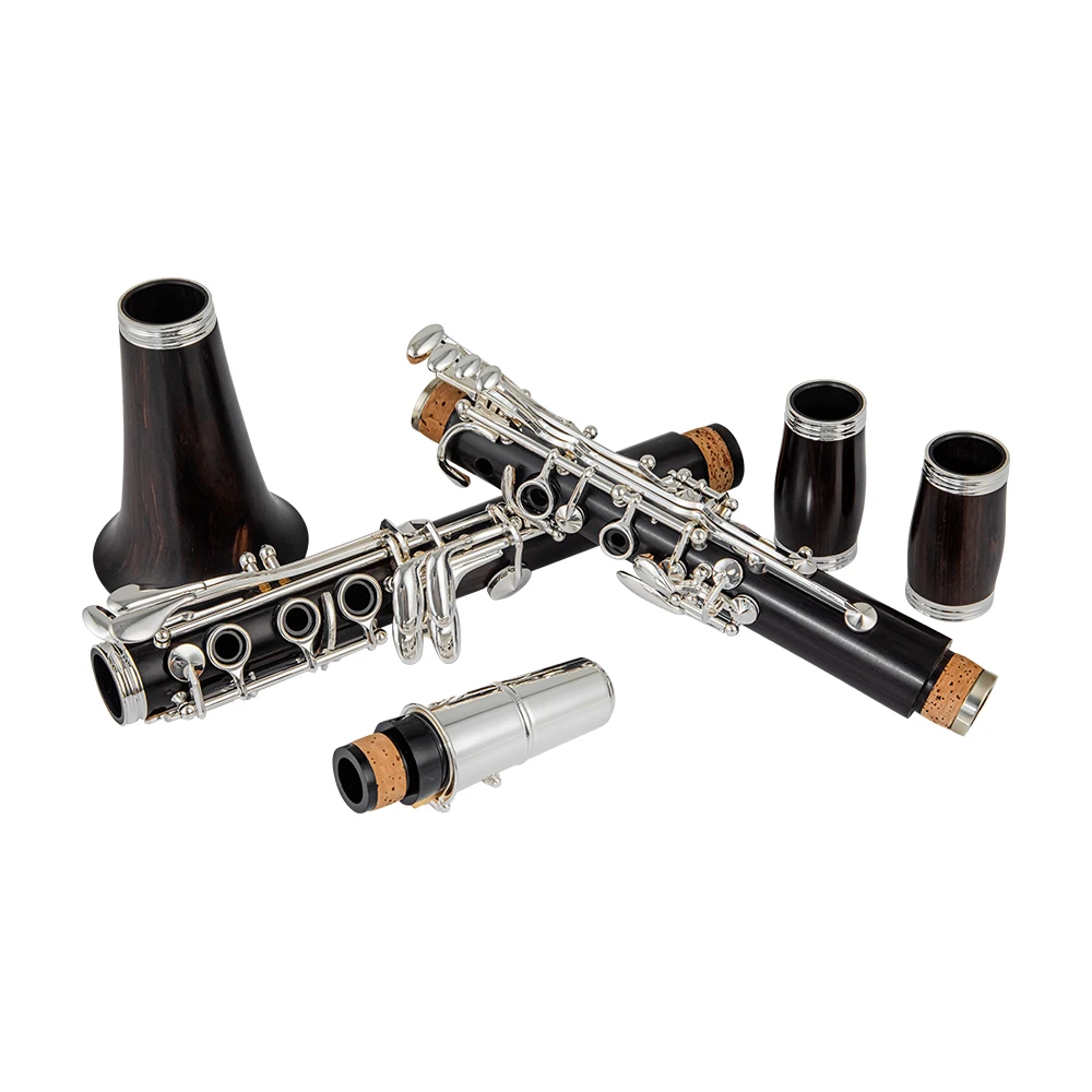 Rowettre Professional Ebony Clarinet Falling Tune B 17 Key Silver plated copper Solid wood clarinet