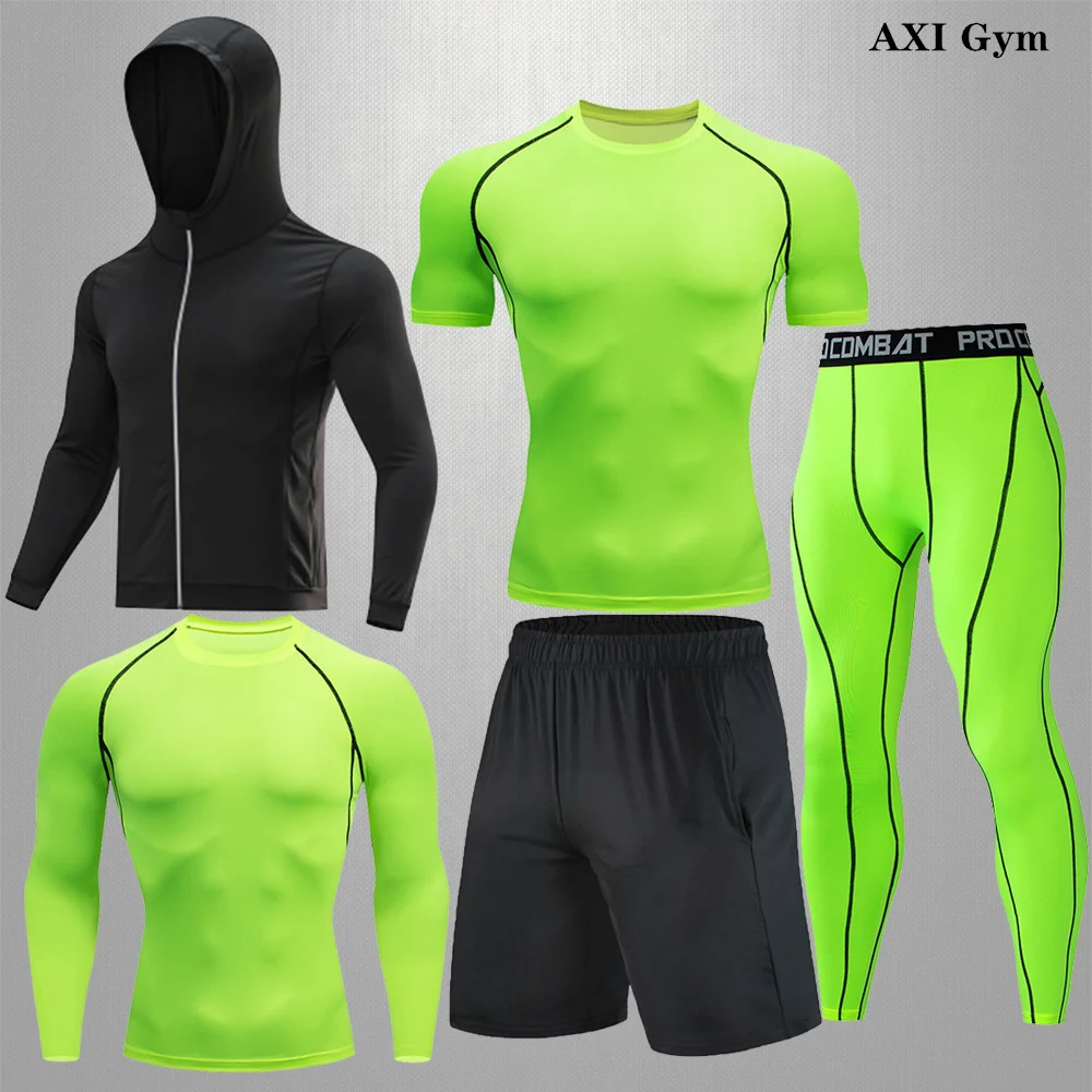 

Rashguard Running Suit Men's Fitness Jogging Fast Dry Compression Sportswear Cycling Track And Field Tight-Fitting Sports 5/Pcs