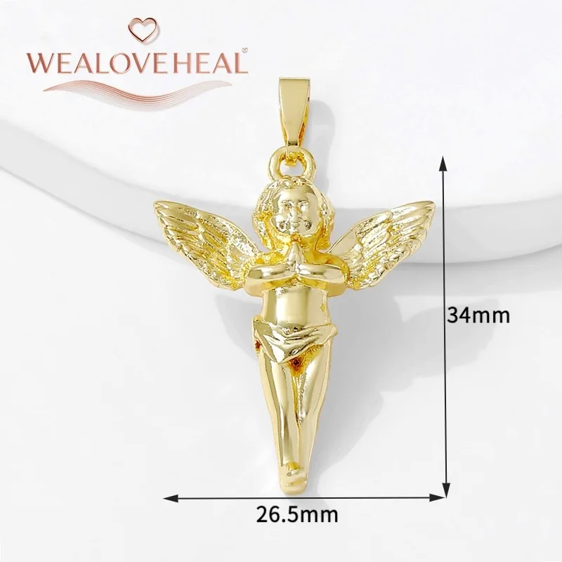 18K vergoldete runde Sonnen-Charms-Anhänger mit eingelegtem Zirkon, Herz/Kreuz/Engel-Anhänger für DIY-Halskette, Schmuckherstellung, Zubehör – Detail 16