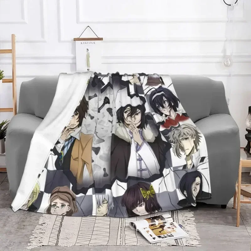 Bungou Stray Dogs Anime Fleece Spring Autumn Japanese Dazai Osamu Throw Blanket for Sofa Bedroom Bedding Throws 2