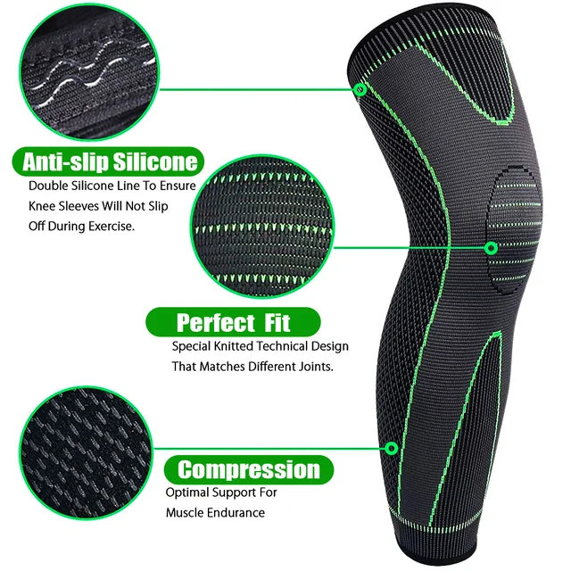 1Pair Sport Full Leg Compression Sleeves Knee Braces Support Protector for Weightlifting Arthritis Joint Pain Relief Muscle Tear 2