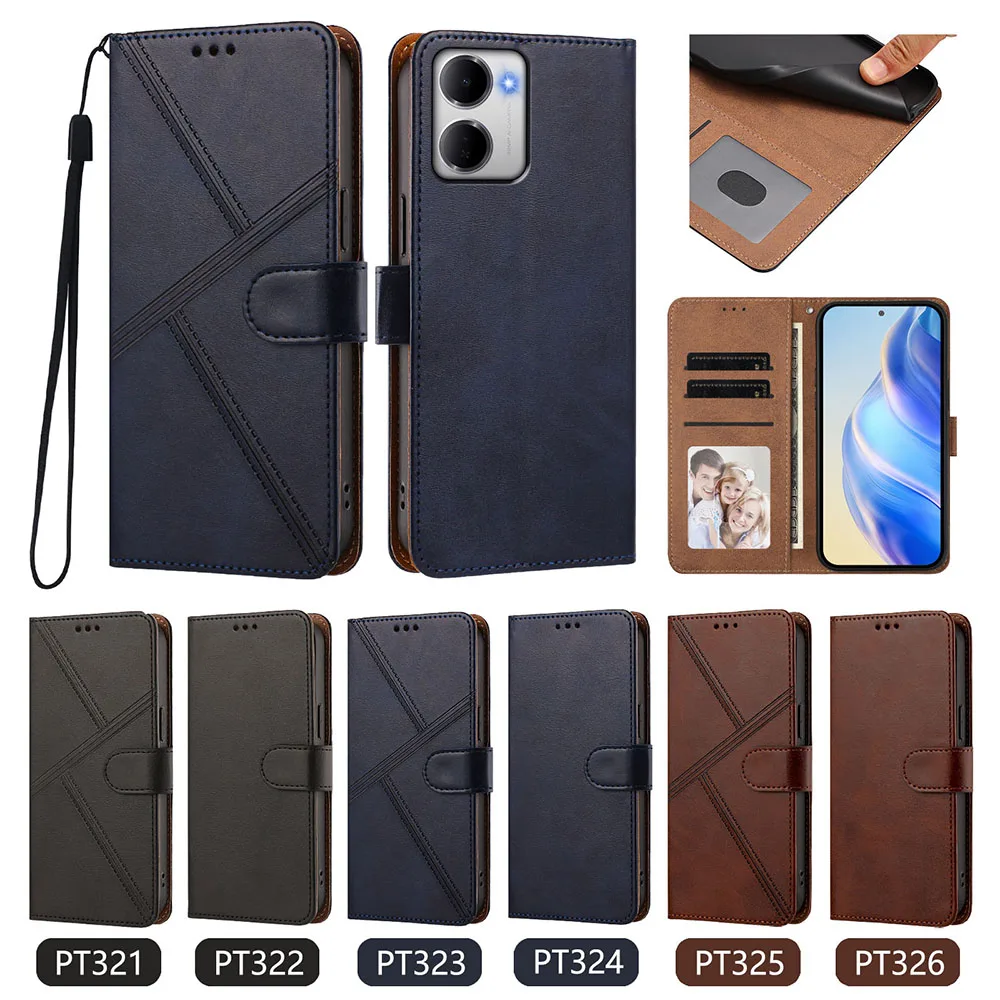 Leather Wallet Case with Magnetic Flip, Card Slots & Kickstand
