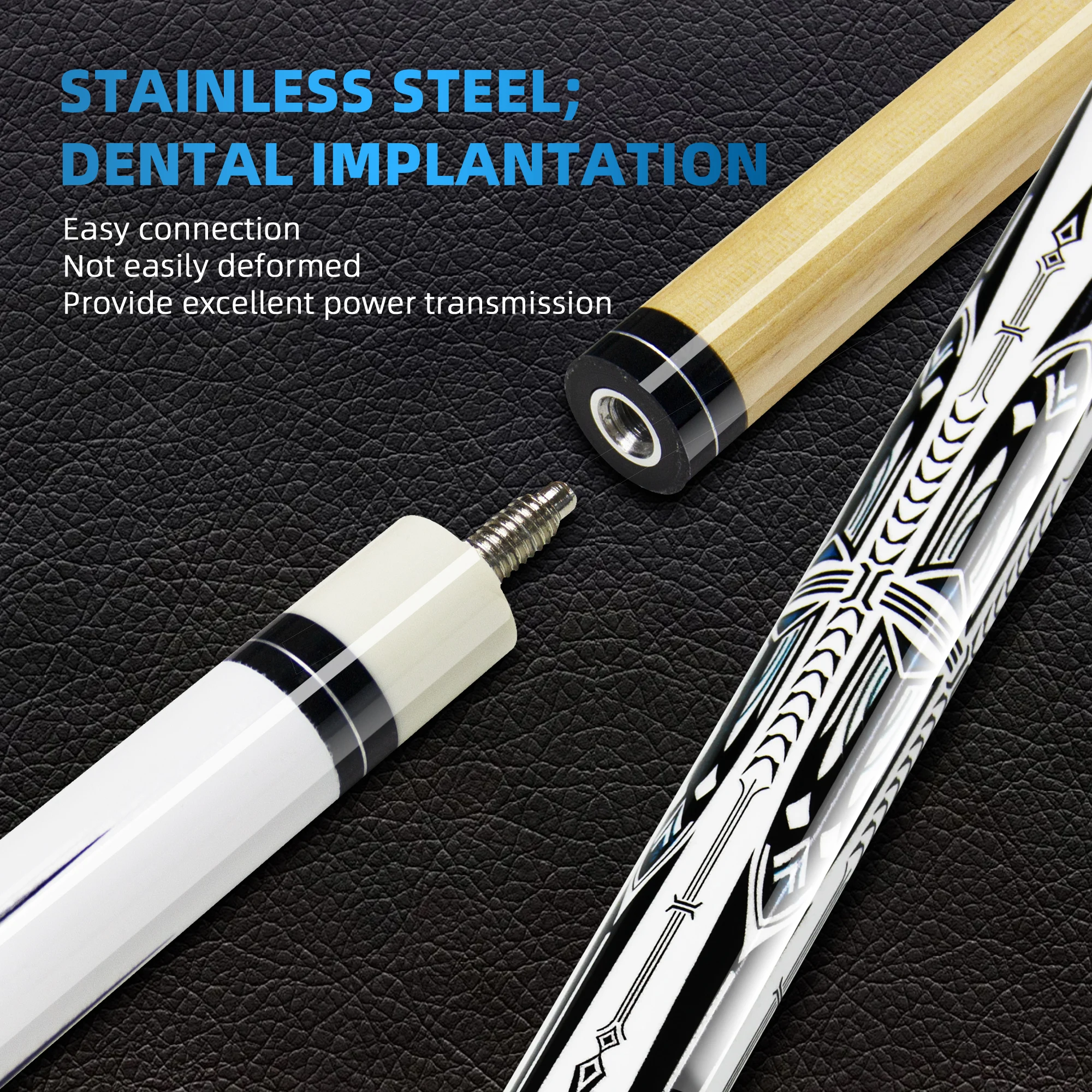 1/2 Maple Pool Cue Stick Durable Tip13mm Unique White Design Beginners Any Venue