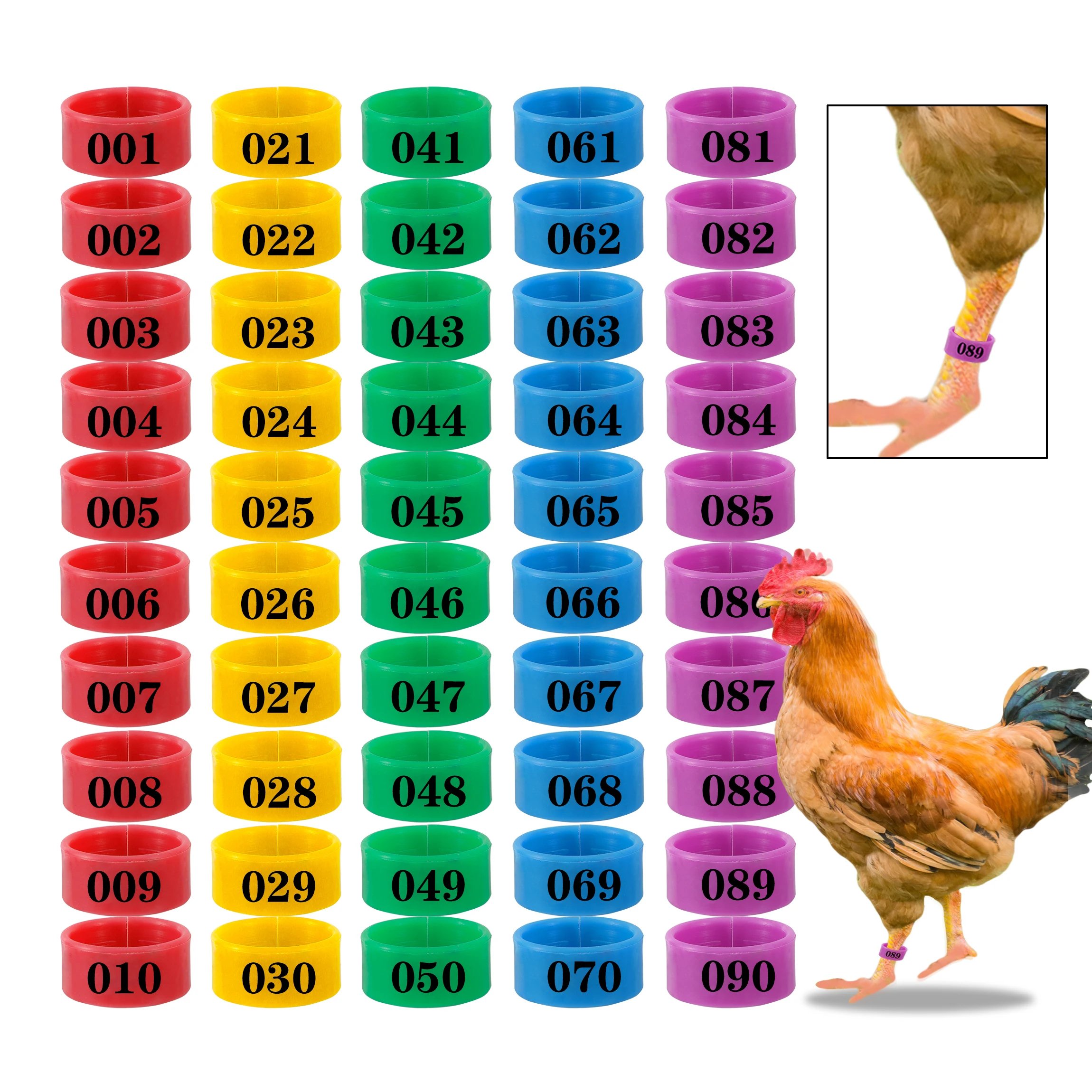 Bird Foot Rings 100PCS Chicken Foot Ring 1.6/1.8/2.0cm Poultry Leg Digital Label