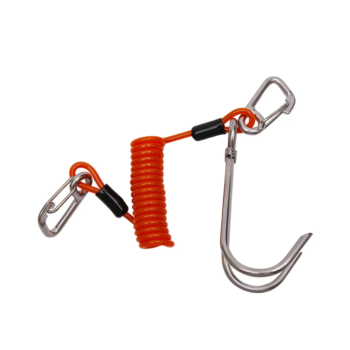 

Двойная головка, крючок для рафтинга, трос из нержавеющей стали, спиральный пружинный шнур, безопасный аксессуар для дайвинга-оранжевый