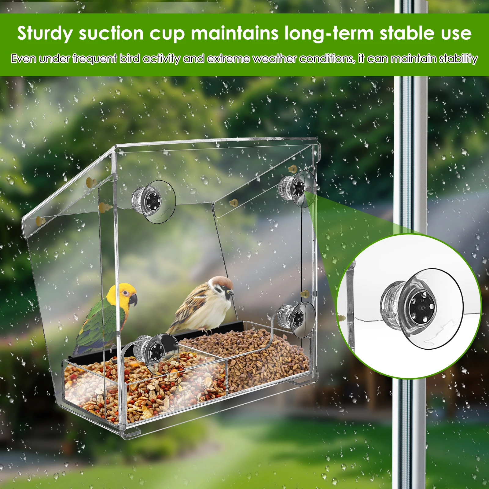 Acrylic Bird Feeder Window Bird Feeder with Suction Cups Clear Feeding House for Garden Outdoor Backyard Wildlife Birding