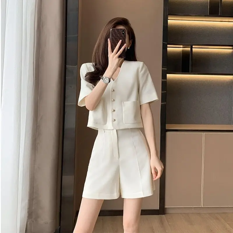 Korean Fashion Temperament Set Women's 2023 Summer New Small Fragrance Style High Grade Solid Color High Display Two Piece Sets