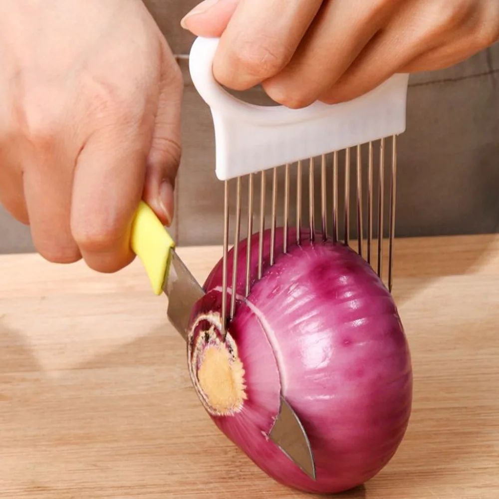 Stainless Steel Onion Needle Fork Vegetable Fruit Slicer Tomato Cutter Cutting Holder Kitchen