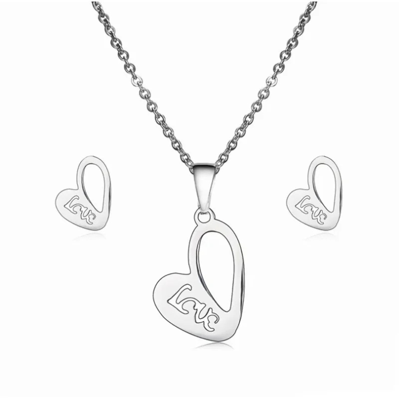 

DJSZED005-S Love Heart Honey Hollow Necklace Pendant Jewlery Earrings Sets For Women Gift Fahion