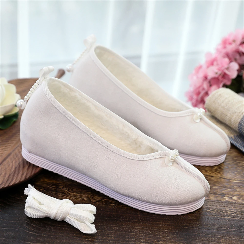 Autumn Winter Ancient Style Hanfu Shoes 1 pair Solid Color Thickened Shoes Hidden Heels Round-headed Single Shoe Women Girl Gift cosplay shoes
