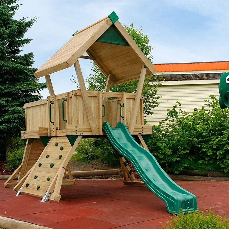 Children's Outdoor Wooden Playground Set Climbing Frame Slide Swing Equipment
