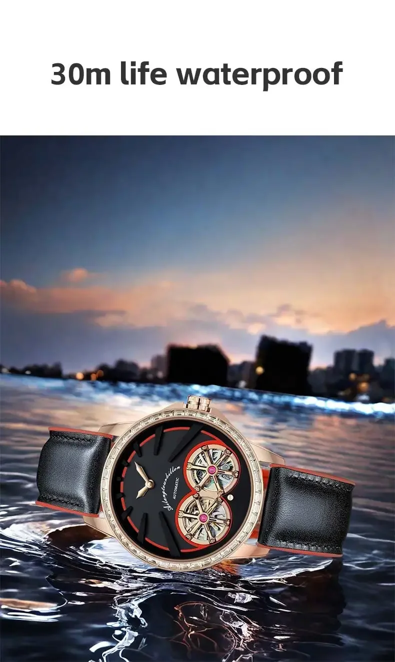 Ailang Mode lässig automatische mechanische Uhr Herren Doppel Tourbillon wasserdicht Trend Skelett Design Sport Luxus Mechaniker – Detail 4
