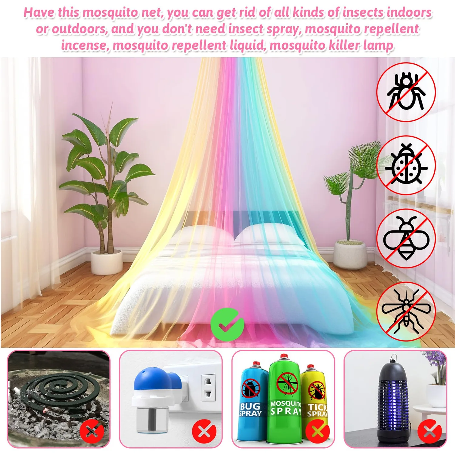 Princess Bed Canopy Rainbow Mosquito Net Ceiling Bedroom Decor_voghion.com