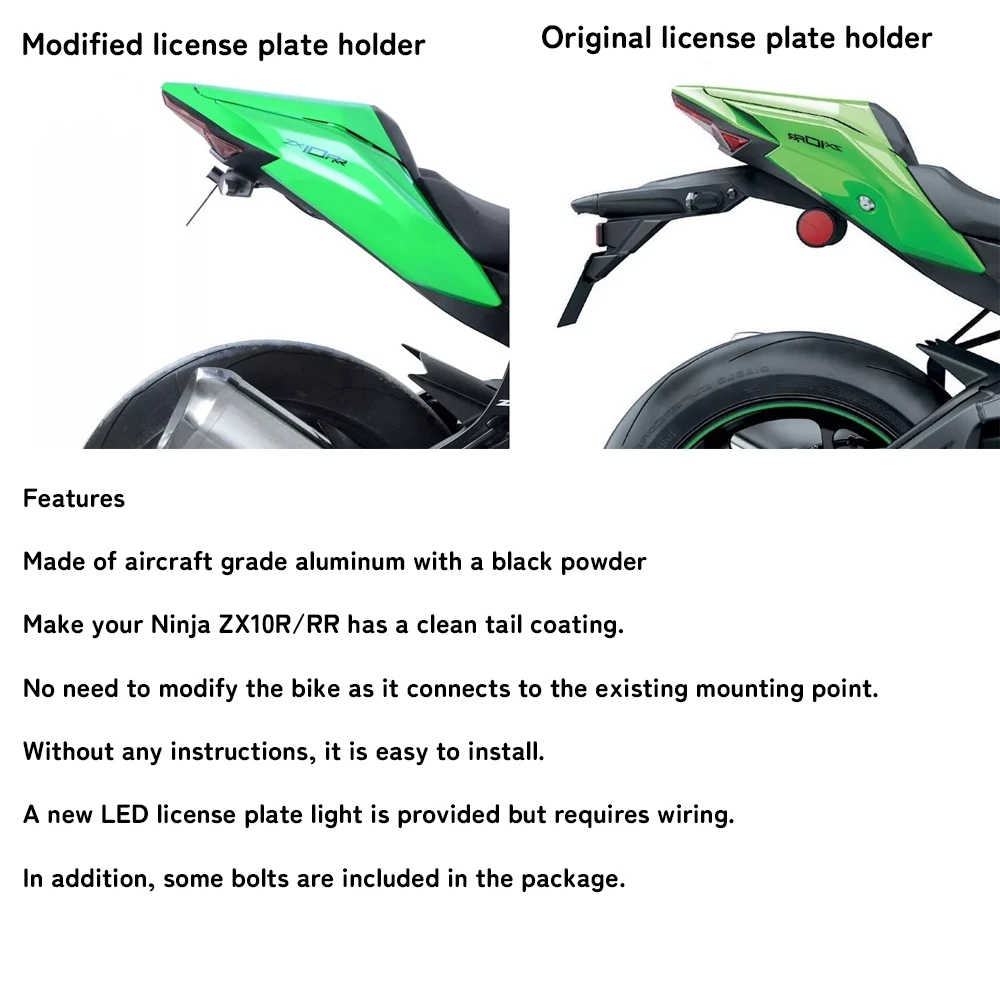 For Kawasaki Ninja ZX-10R ZX10R ZX 10R/10RR SE-Rear Registration Bracket License Plate Holder Frame Tail Tidy LED motorcycle license plate holder