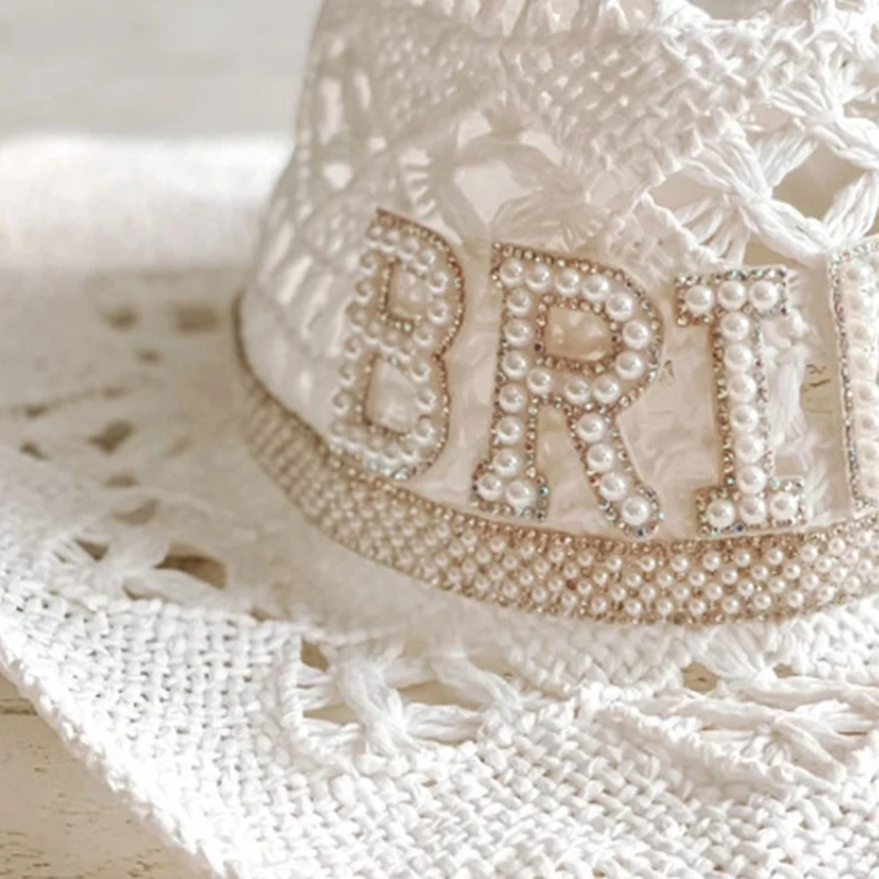 Cowgirl Hats White Elegant Cowgirl Hat Bride Wedding Photo Costume Props Summer Hollow Out Women Girl Hat Western Style Cowboy Caps