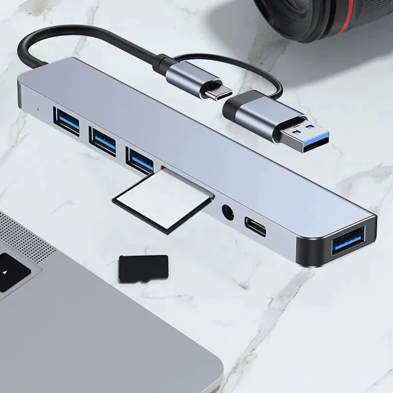 8 In 1 USB Type-C HUB Splitter Card Reader Docking Station For HUAWEI Xiaomi PC