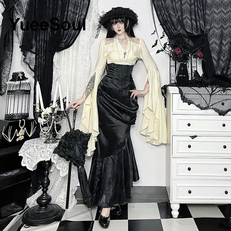 Black Skirts for Women 2000s Gothic Punk Dark Lolita Mini Skirt New Halloween Y2K Elegant Evening Party Club Harajuku Long skirt - Image 4