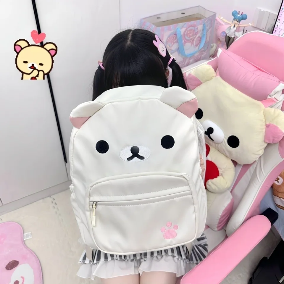 SERTAS Zaino per ragazze Kawaii in peluche, zaino rosa con figure carine, borsa da scuola bianca con cartoni animati, regalo di compleanno, regalo di