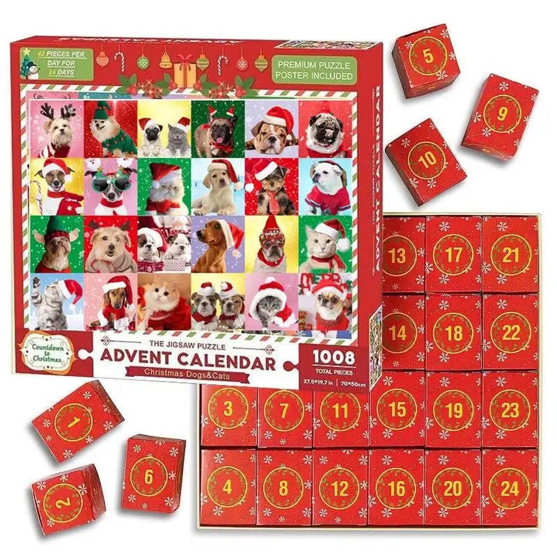 

Christmas advent calendar puzzle 1008 Pieces Dog Puzzle Christmas Advent Calendar 24-Gate Countdown Calendar Puzzle Stocking