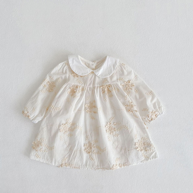 Girls Sister Clothes Flower Embroidered Design Long Sleeve Doll Cotton Collar Rompers Infant Skirt Romper Cute Dress Outfit