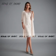 

Elegant Chiffon Knee Length Mother Of Bride Dresses Two Piece Lace Mom Wedding Evening Formal Gown Robe De Soirée Femme
