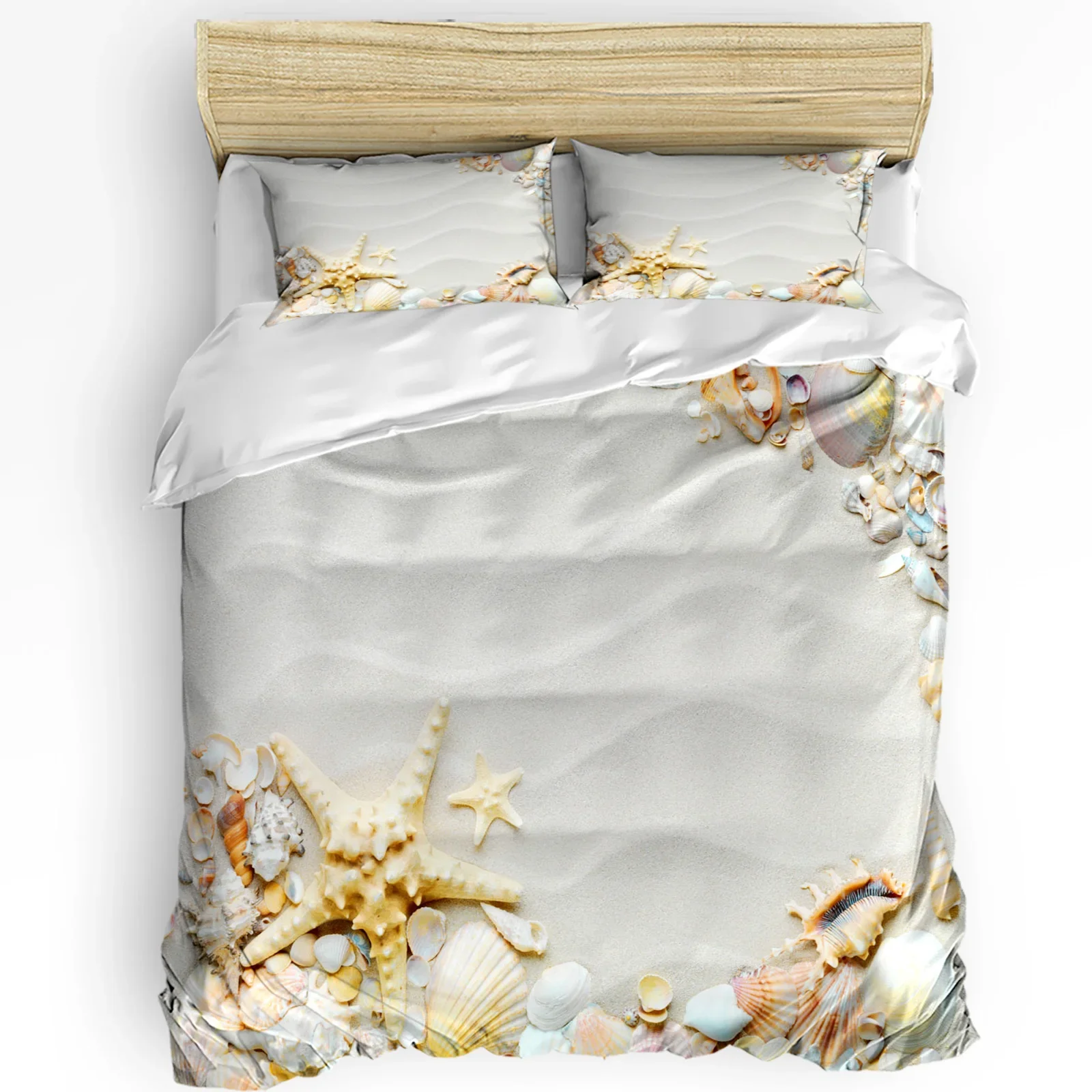 

Beach Sand Waves Starfish Shell Conch 3pcs Bedding Set For Bedroom Double Bed Home Textile Duvet Cover Quilt Cover Pillowcase