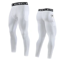 Men's Fitness Compression Joggers - Athletic Skinny Fit Workout Pants - S  (45-55kg) (1806-White)