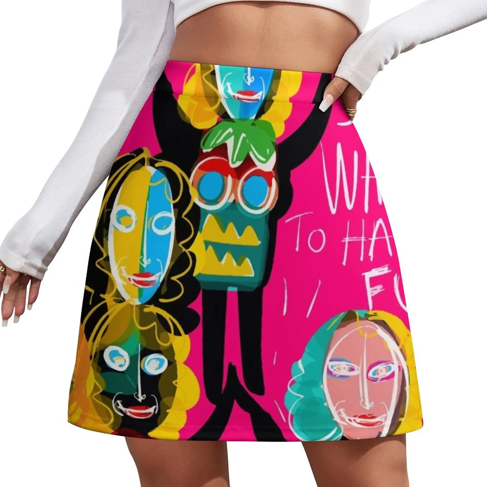 Girls just want to have fun street art graffiti Mini Skirt skorts for women kawaii clothes new goth pants graffiti smiling face print baggy jeans women straight loose american couples street y2k high waist slouchy jeans