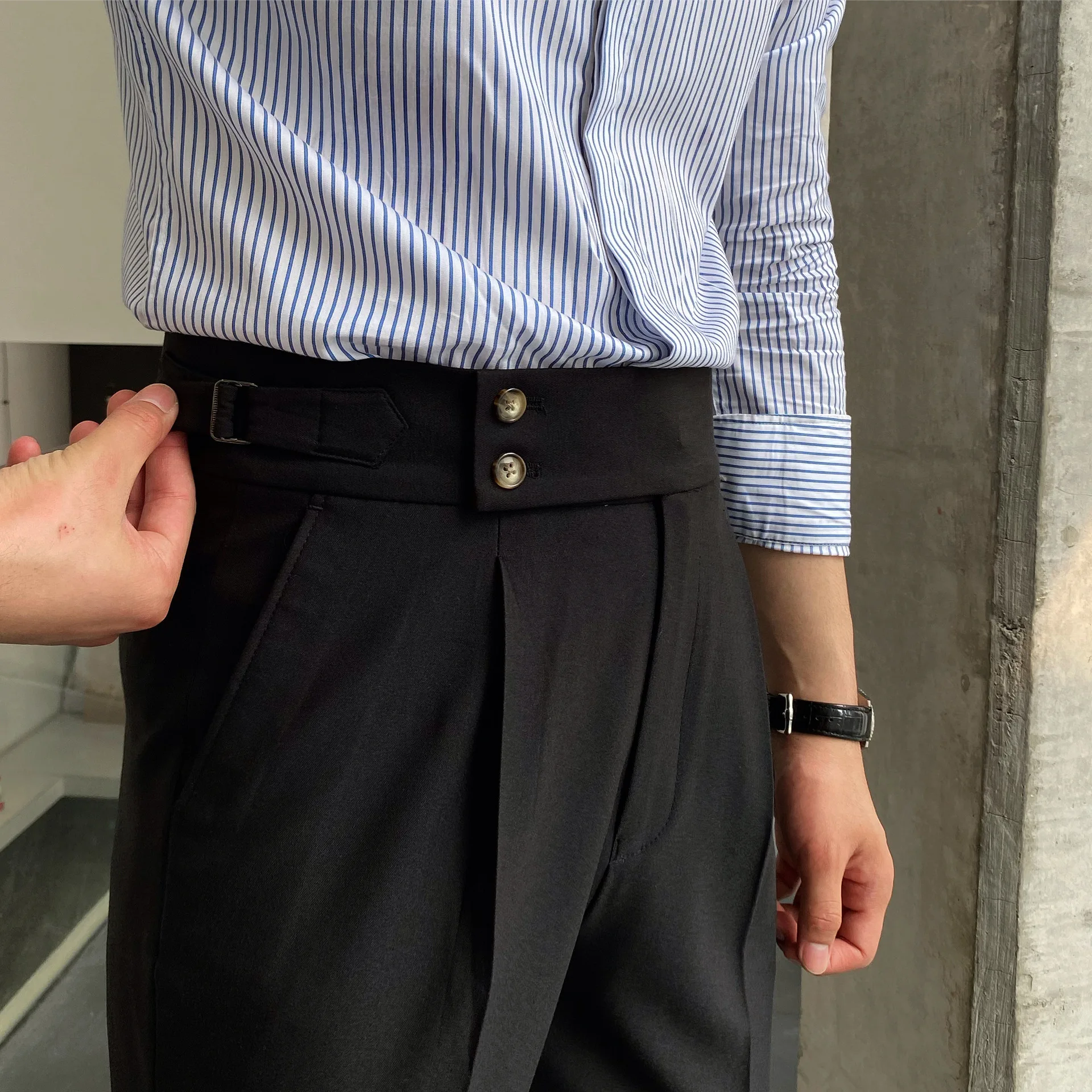 Fall Men's Business Dress Pants Solid Color Temperament Trousers British Casual Slim Suit Pants High Waist Wedding Streetwear