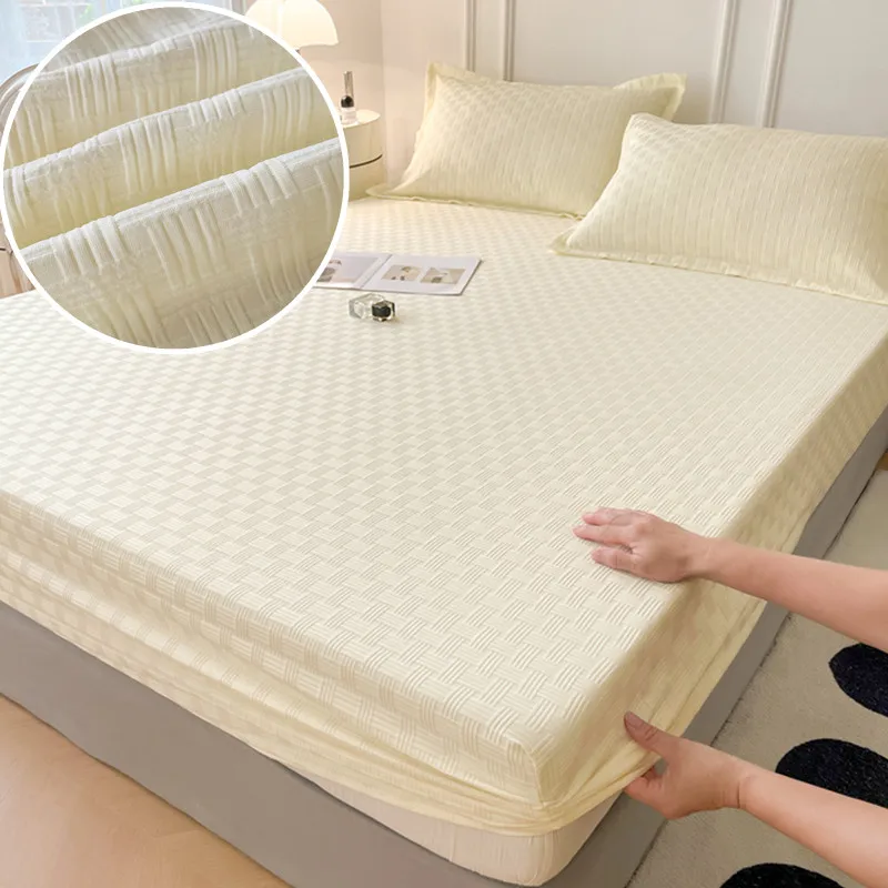 

Solid Color Fitted Sheet Soft Bed Cover Plaid Bedsheets for Home Elastic Mattress Protector постельное белье (No Pillowcase)