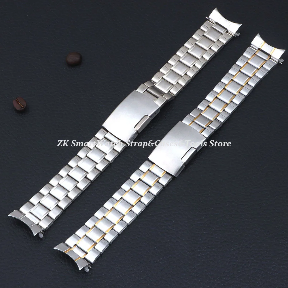 Premium Stainless Steel Watch Strap Bracelet - Curved Arc End, Waterproof & Durable Replacement Wristband
