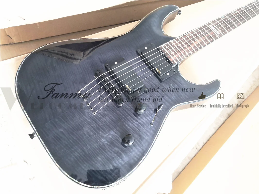 Black Guitar, flamed maple Veneer, Maple Wood Set In