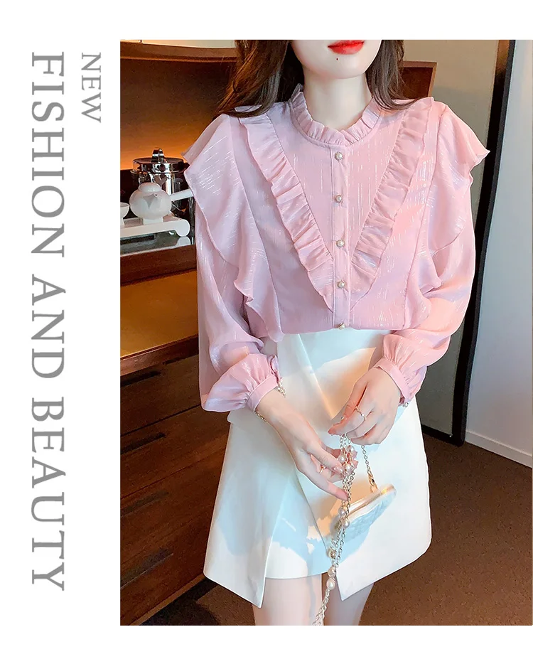 Blusas Mujer De Moda 2023 Elegantes Long Sleeve Blouse Women Ruffles Print  Chiffon Blouse Shirt Women Tops Blouses Blusa G348 - AliExpress