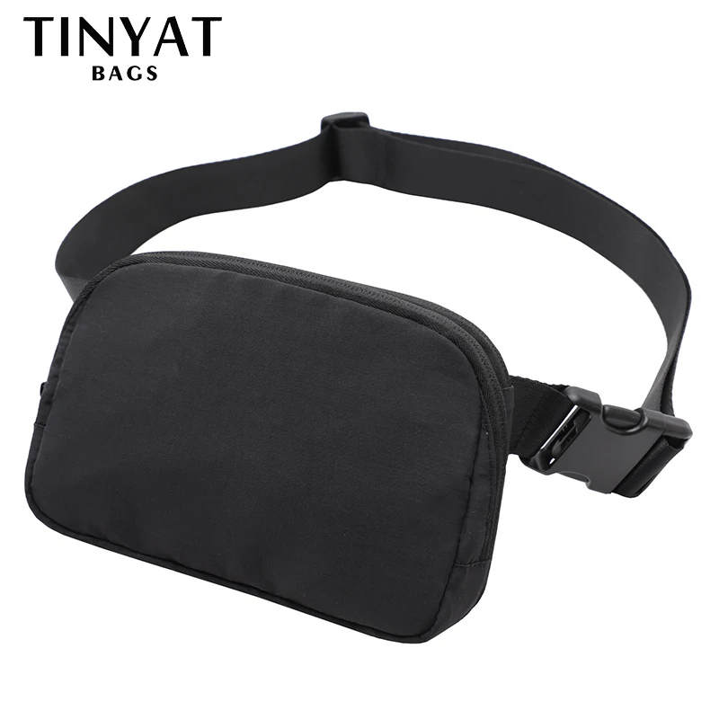 TINYAT Women Waist Bag Pack Black Shoulder Fanny Pack Large Phone Money Travel Sports Belt Bag Pouch Men Fashion Hip Bag Handbag