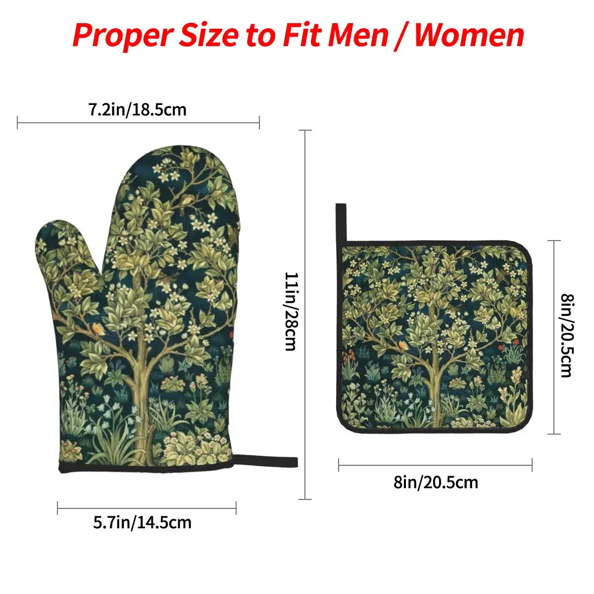 Tree Of Life By William Morris Oven Mitts and Pot Holders 4pcs Set High Heat Resistant Baking Cooking Gloves Kitchen BBQ