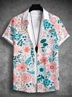 2024 Summer Men's Tropical Print Hawaiian Beach Vacation Set Plant Coconut Tree Short Sleeve T-Shirt 4-Way Stretch Fabric Shirt 1