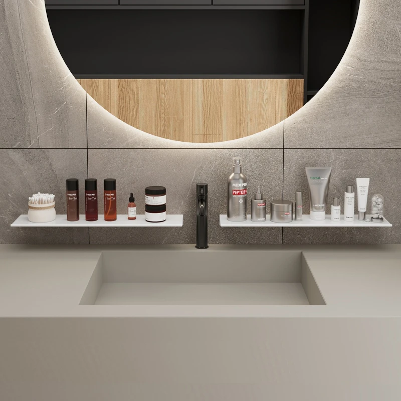 ถาดอลูมิเนียมอัลลอยด์สีขาวในห้องน้ำสไตล์เรียบง่าย, ชั้นวางชั้นเดียวแบบไม่เจาะ, แผ่นกั้นห้องน้ำติดผนัง 1