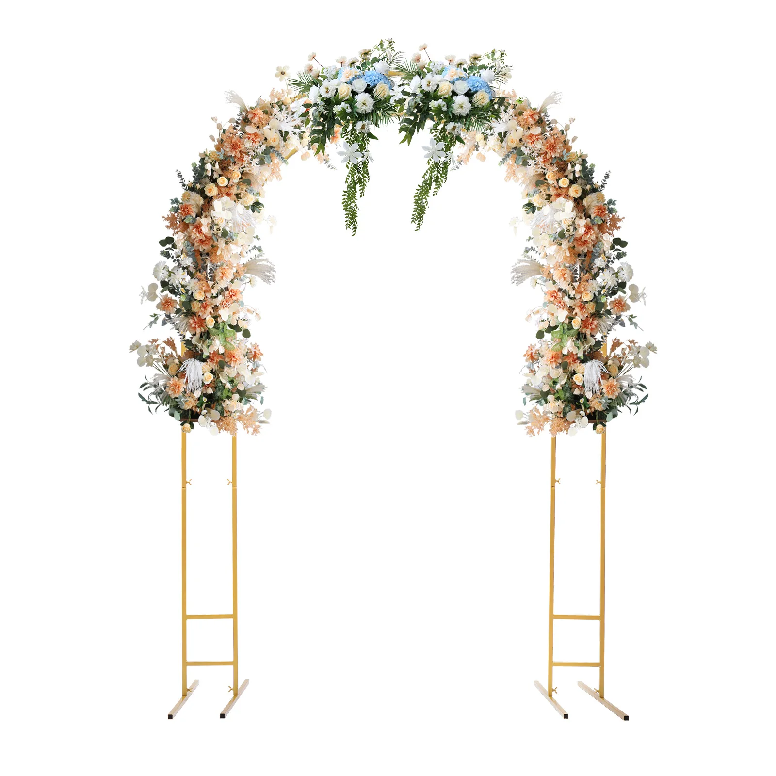 1.5x2.2m Metal Wedding Arch Balloon Flower Decoration Rack Garden Yard Backdrop Arch Stand for Wedding Birthday Party Gold/White