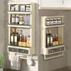 Wall Mounted Kitchen Organizer Shelf Spice Jars Seasoning Bottle Storage Rack With Tower Bar Hooks 1